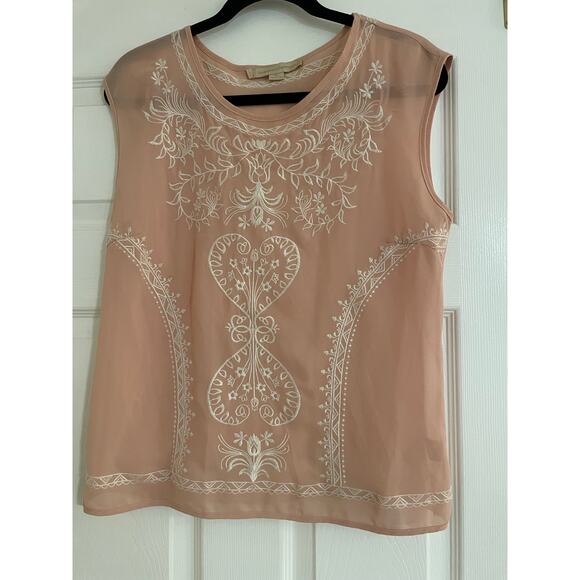 Champagne & Strawberry sleeveless peach and white embroidered top medium - Picture 1 of 8